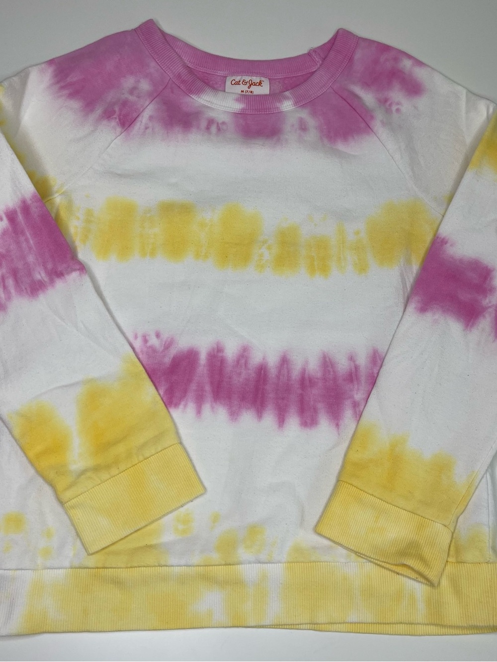 Cat & Jack Tie-Dye Crewneck Sweatshirt (Pink, Yellow & White) Girl's MEDIUM 7/8